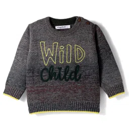 Wingsfield Full Sleeves Wild Child Text Embroidered Sweater - Charcoal-picture-10