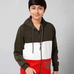 ALAN JONES Cotton Blend Knit Full Sleeves Think Text Printed Light Winter Hooded Sweatjacket - Green & Orange-picture-24