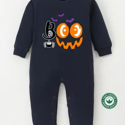 BLUSHES 100% Cotton Knit Halloween Theme Full Sleeves Boo Text Printed Romper - Navy Blue-picture-11