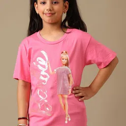 Kids Ville Girls Barbie Printed Pure Cotton Oversized T-Shirt-picture-15
