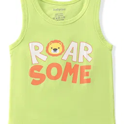 Babyoye Cotton Elastane With Anti Bacterial Finish Sleeveless Set of Vests Tiger Print Pack Of 3 - Blue Red & Green image 2