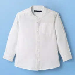 Pine Kids 100% Cotton Full Sleeves Solid Coloured Shirts With Mandarin Collar - White image 2