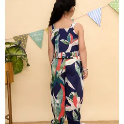 AJ Dezines Pure Cotton Sleeveless Tropical Printed Top & Coordinating Pant Set - Blue image 3