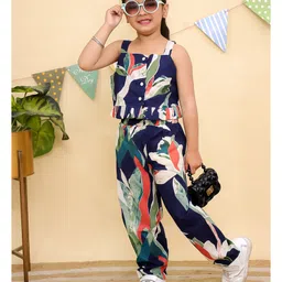 AJ Dezines Pure Cotton Sleeveless Tropical Printed Top & Coordinating Pant Set - Blue image 4