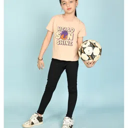 NUSYL Cotton Blend Half Sleeves Hello Sun Shine Text Printed Tee - Baige image 4