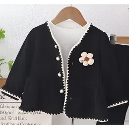 Googo Gaaga Cotton Knit Ribbed Top Trousers With Full Sleeves Flower Applique Detailed Light Winter Sweater - Black image 4