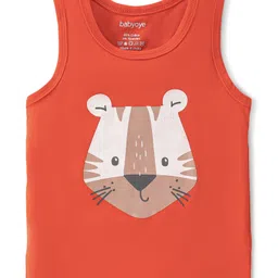 Babyoye Cotton Elastane With Anti Bacterial Finish Sleeveless Set of Vests Tiger Print Pack Of 3 - Blue Red & Green image 4