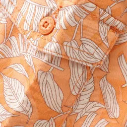 Babyhug Cotton Lycra Woven Full Length Stretchable Tropical Print Pant - Light Orange image 4