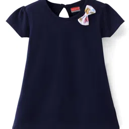 Babyhug Single Jersey Knit Half Sleeves Frocks With Butterfly Print & Bow Applique Pack of 2- White & Navy Blue image 4