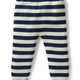 Babyhug Organic Cotton Knit Full Raglan Sleeves Pullover Striped Sweater Set with Cap & Patch Detailing - Navy Blue & Green image 5