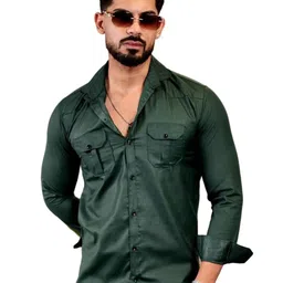 VORTEX Men Original Fit Solid Spread Collar Cotton Casual Shirt-picture-27