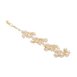 Shoshaa Gold-Plated & White Kundan Studded Beaded Tikdi Maang Tikka image 3