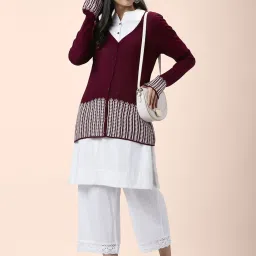 Rangmanch by Pantaloons Maroon Knitted Cardigans image 4