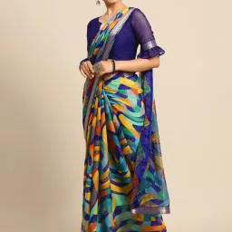 Satrani Multicolored Printed Saree With Unstitched Blouse image 3