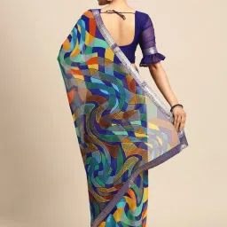 Satrani Multicolored Printed Saree With Unstitched Blouse image 2