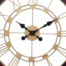 CHRONIKLE Brown Wood Elegance Round Dial Analog Roman Numbers Iron Wall Hanging Clock image 2