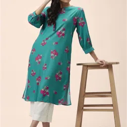 Rangmanch by Pantaloons Green Cotton Printed Straight Kurta image 4