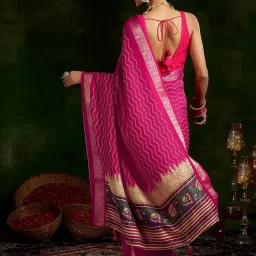 Libas Pink Silk Blend Leheriya Saree image 2