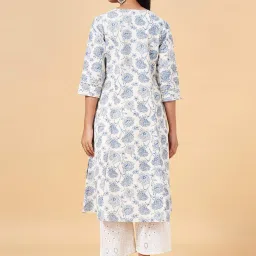 Rangmanch by Pantaloons White Cotton Floral Print A Line Kurta image 2