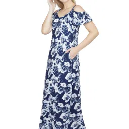 PATRORNA Navy & White Floral Print Nighty image 4