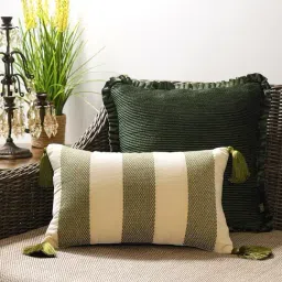 Pure Home and Living Olive Cotton Stripe Cushion Cover image 1