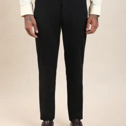 Turtle Black Knitted Slim Fit Formal Trousers-picture-0