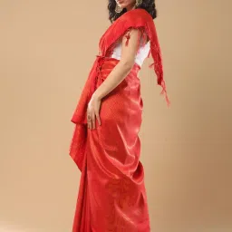 Saree Mall Red Woven Saree With Unstitched Blouse image 2