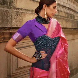 Saree Mall Pink Silk Woven Saree With Unstitched Blouse image 2