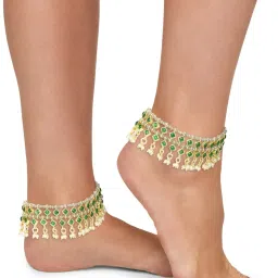 Zaveri Pearls Green & Grey Traditional Kundan Payal (2 Anklets)-ZPFK11058 image 2