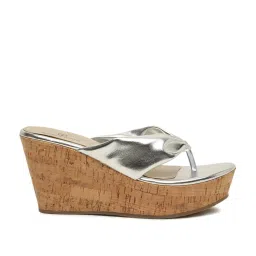 Pelle Albero Women's Silver Thong Wedges image 2