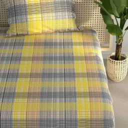 BIANCA Estonia Yellow & Grey Cotton 116 TC 115 GSM Single Size Bedsheet With Pillow Cover image 2