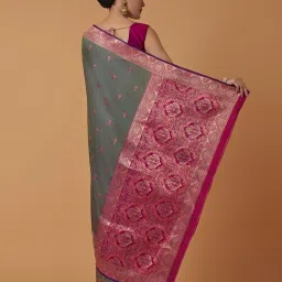 Monjolika Fashion Olive & Green Banarasi Silk Zari Work Saree With Blouse image 2