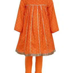 A Little Fable Kids Orange Cotton Zari Work Suit Set image 3