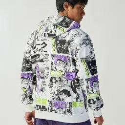 Bewakoof White Relaxed Fit Print Oversized Hoodie image 2