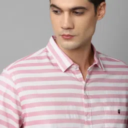 Louis Philippe Jeans Pink Cotton Slim Fit Striped Shirt image 4
