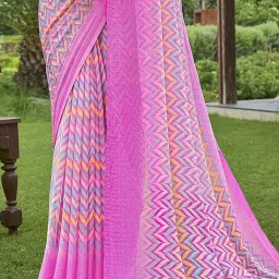 Satrani Pink Printed Saree With Unstitched Blouse image 4