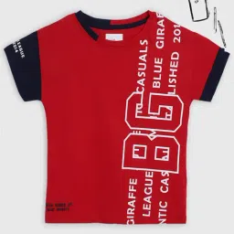 Blue Giraffe Kids Red Cotton Printed T-Shirt-picture-36