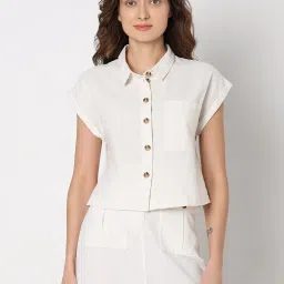 Vero Moda White Regular Fit Crop Shirt image 2