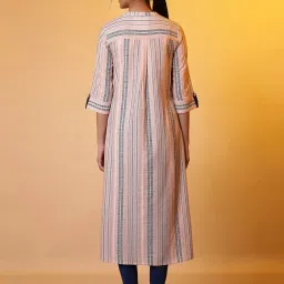 Aurelia Pink Cotton Striped A Line Kurta image 2