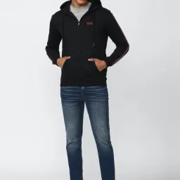 Van Heusen Sport Black Regular Fit Striped Hooded Sweatshirt image 5