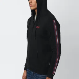 Van Heusen Sport Black Regular Fit Striped Hooded Sweatshirt image 3