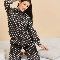 Sweet Dreams Black Satin Polka Dots Pyjama Set image 4