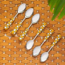 ExclusiveLane 'Shatranj Check' Hand-Painted Table Spoons In Stainless Steel & Ceramic (Set of 6)-image-58