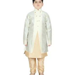 SG Yuvraj Kids White & Beige Textured Pattern Full Sleeves Kurta Set-picture-45