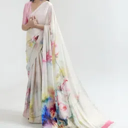 Saree Mall White Printed Saree With Unstitched Blouse-image-16