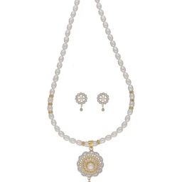 Sri Jagdamba Pearls Gianna White Pearl & CZ Necklace Set-picture-22