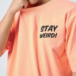 COLOR CAPITAL Peach Relaxed Fit Graphic Print Cotton Oversized Crew T-Shirt image 4