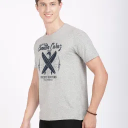 BLACK RADIO Light Grey Melange Slim Fit Printed Crew T-Shirt image 3