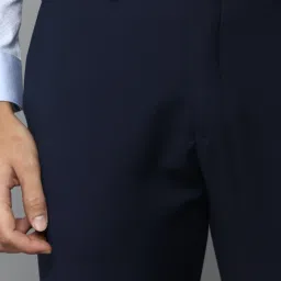 Louis Philippe Permapress Navy Slim Fit Trousers image 4