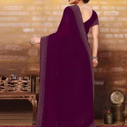 Satrani Purple Embellished Saree With Unstitched Blouse image 2